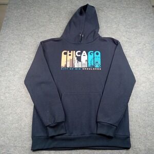 Chicago Hoodie Mens XL Extra Large Navy Blue Skyline City Big Shoulders Pullover